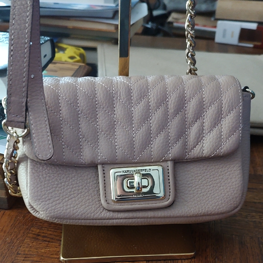 Karl Lagerfeld Paris Pink Quilted Leather Turnlock Crossbody bag MSRP $198 NWOT